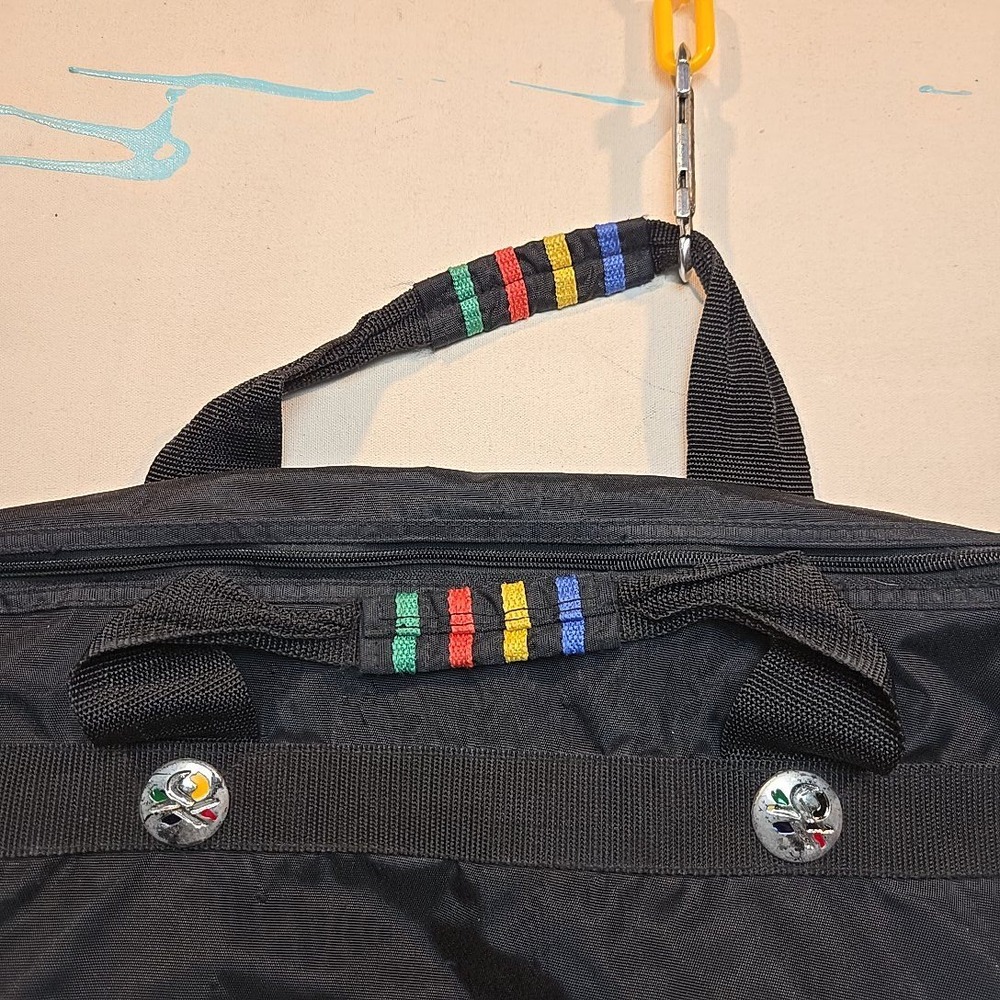 Vtg 1990s United Colors Of Benetton Nylon Duffel Black Logo Colorblock Pockets - Picture 10 of 16